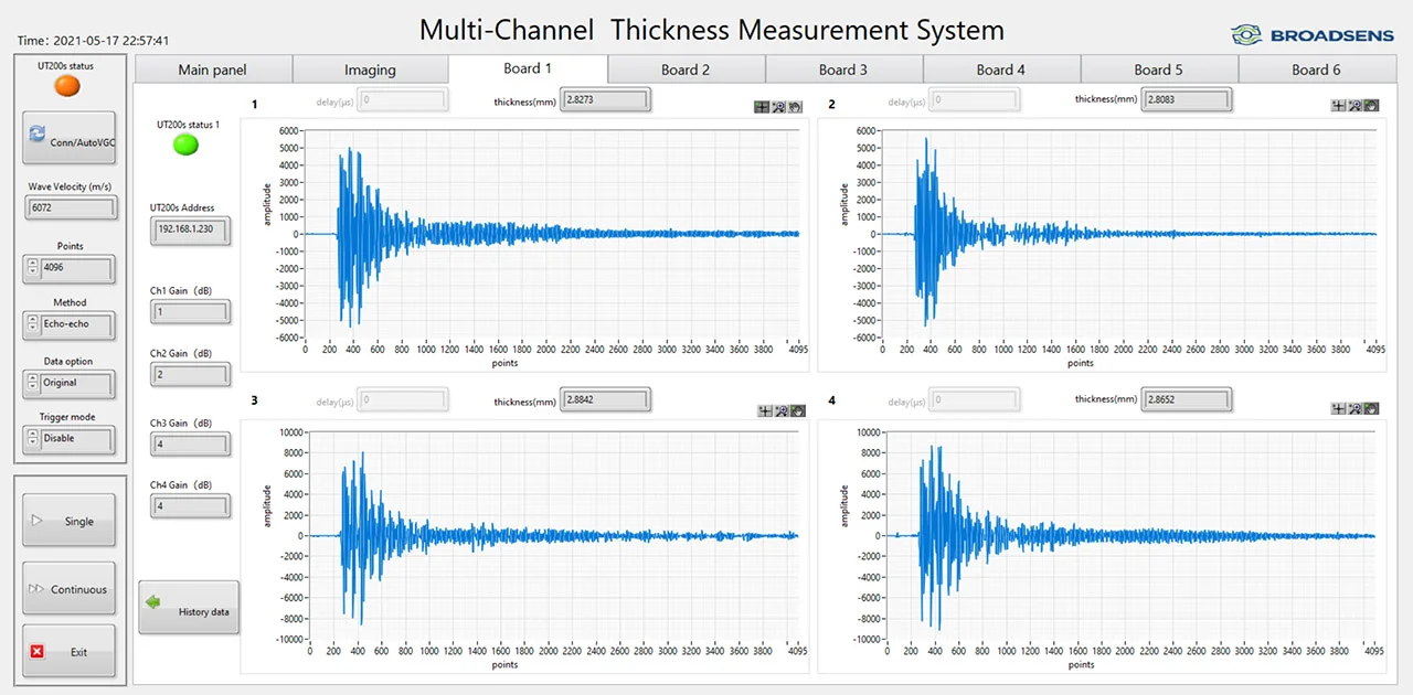 24-ch BroadMTM Software Interface Multichannel ultrasonic thickness measurement software